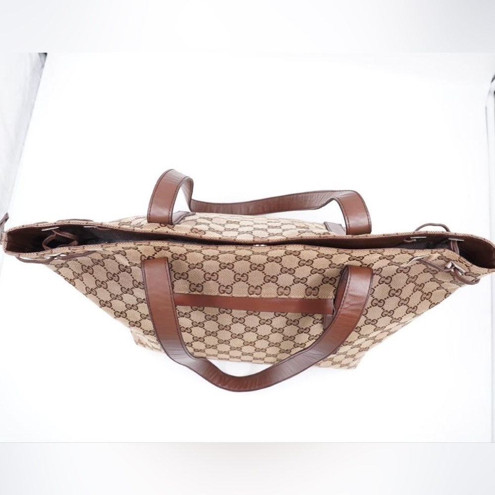 ⏰LAST CHANCE⏰ Gucci Beige/Brown GG Canvas And Leather Drawstring Tote - Picture 12 of 15